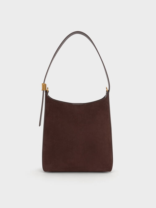 Edna Recycled Suede Bucket Bag, Espresso Brown, hi-res