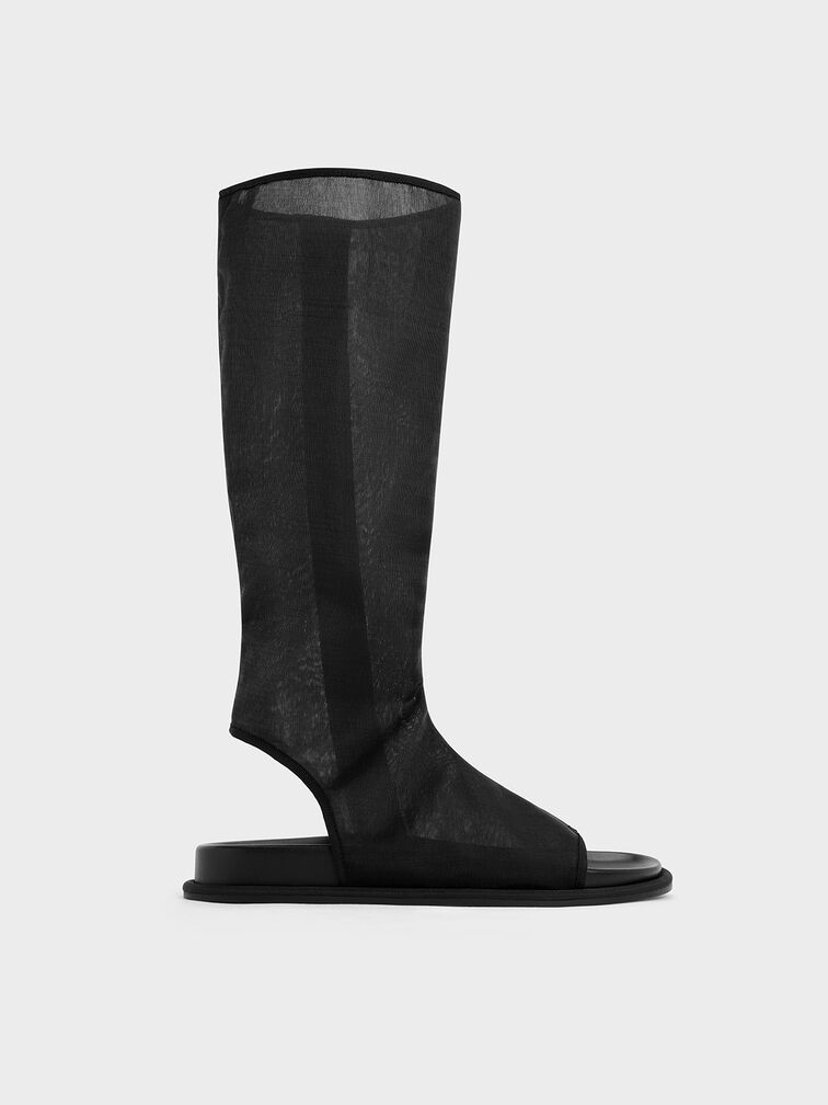 صندل لورين برقبة مصنوع من قماش شبكي مزين بفتحات, أسود خشن, hi-res