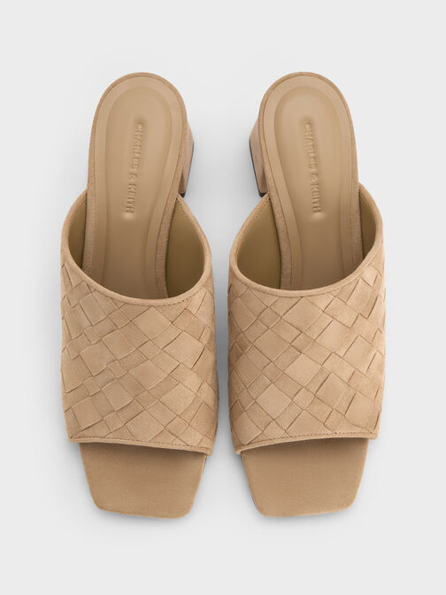 ميولز إيڤيت بكعب وتصميم متشابك من الشمواه الفاخر بمقدمة مربعة, رملي, hi-res