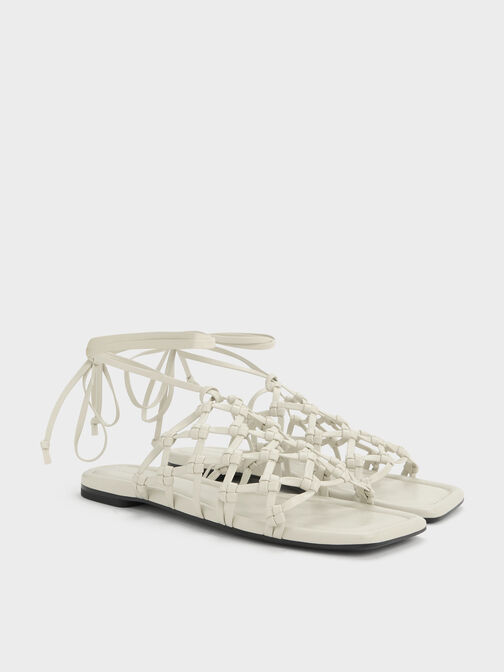 Woven Tie-Around Net Sandals, Chalk, hi-res