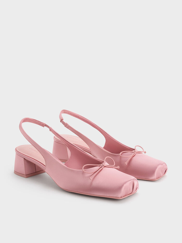 Sadira Satin Slingback Pumps, Pink, hi-res