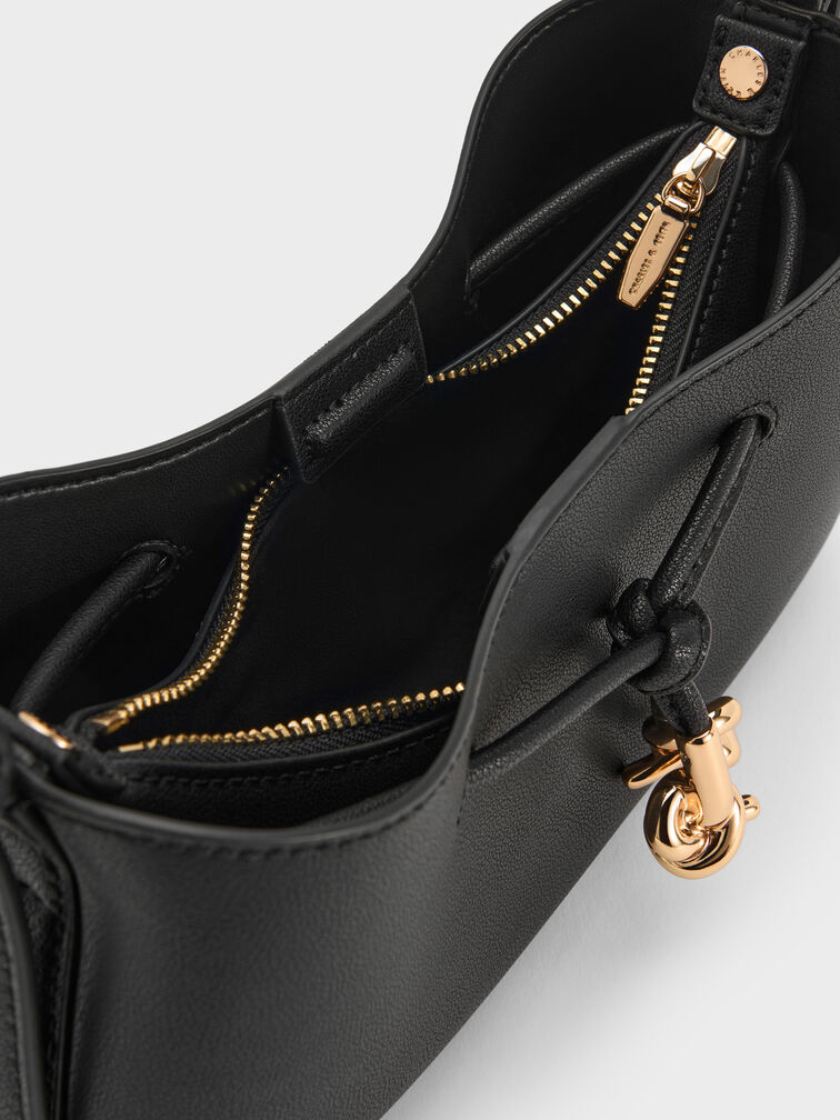 Mila Metallic-Knot Shoulder Bag, Black, hi-res