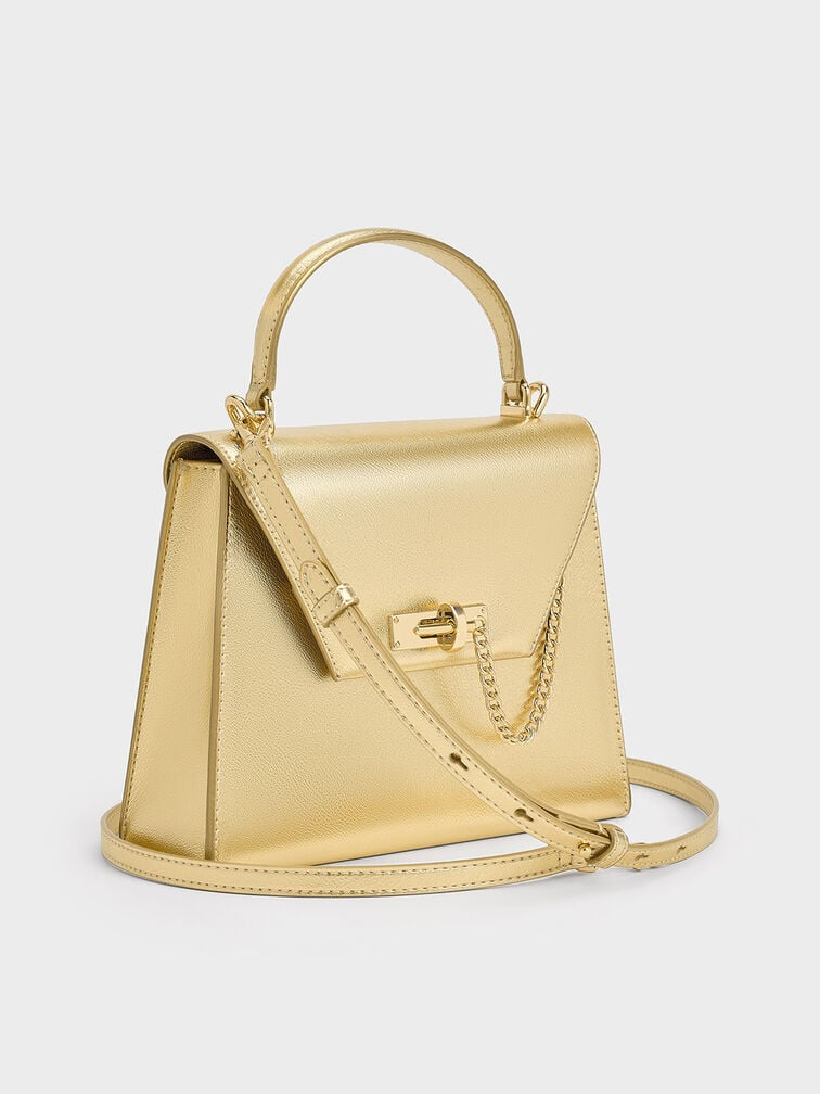 Samantha Metallic Envelope Top Handle Bag, Gold, hi-res