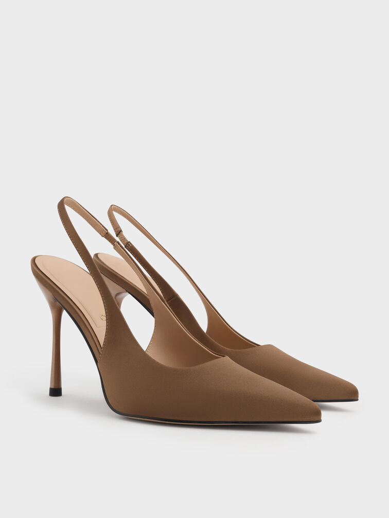 Siletto Slingback Pumps, Brown, hi-res