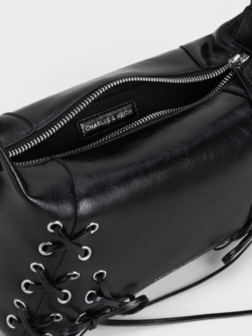 Xylia Grommet Lace-Up Shoulder Bag, Noir, hi-res