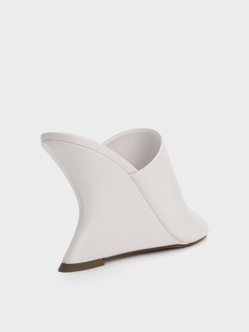 Wide-Strap Sculptural-Heel Wedges, White, hi-res