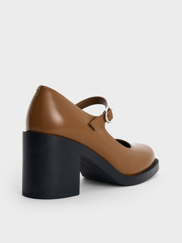 حذاء ماري جين بكعب عريض, بنى, hi-res