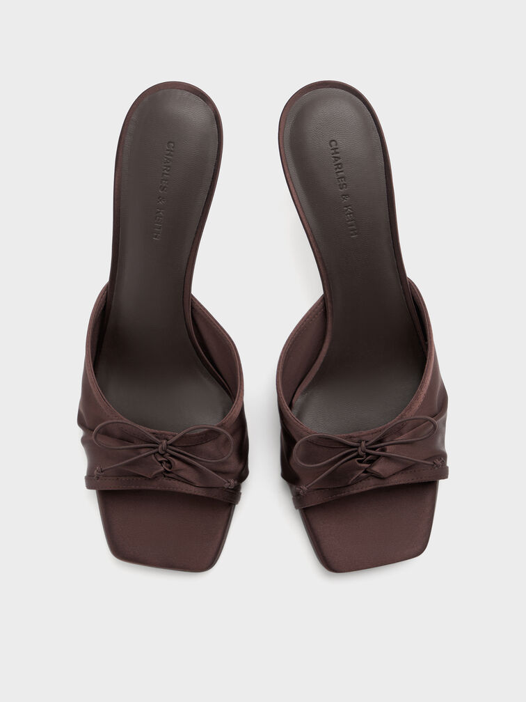 Sadira Satin Heeled Mules, Dark Brown, hi-res