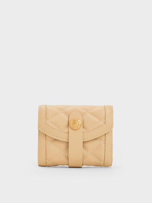 Este Quilted Belted Small Wallet, Beige, hi-res