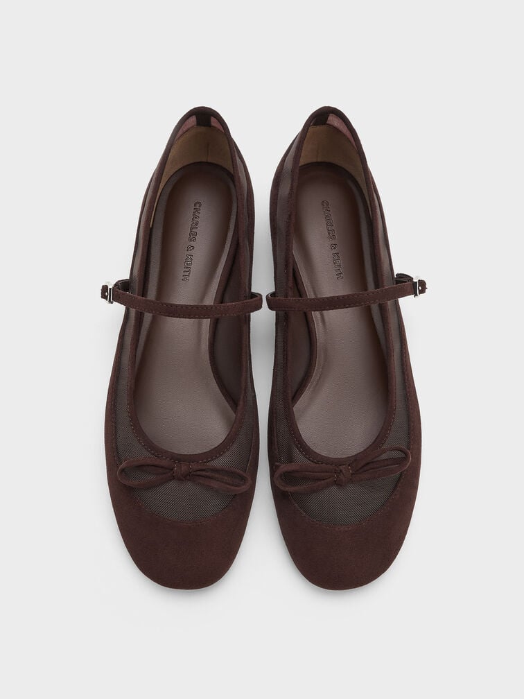 Mulligan Faux Suede & Mesh Mary Janes, Dark Brown Textured, hi-res