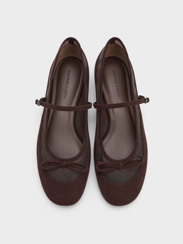 Mulligan Faux Suede & Mesh Mary Janes, Dark Brown Textured, hi-res