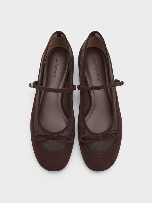 Mulligan Faux Suede & Mesh Mary Janes, Dark Brown Textured, hi-res