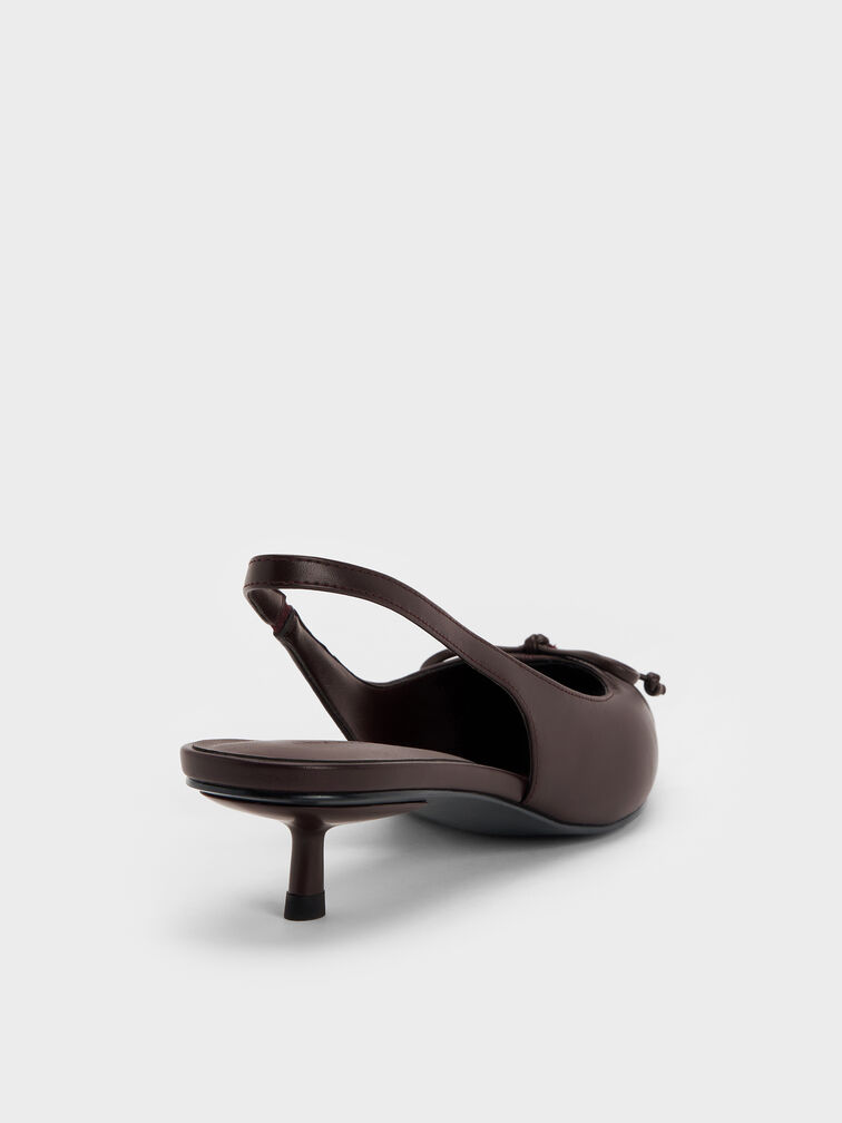 Ruched Bow Slingback Kitten Heels, Burgundy, hi-res