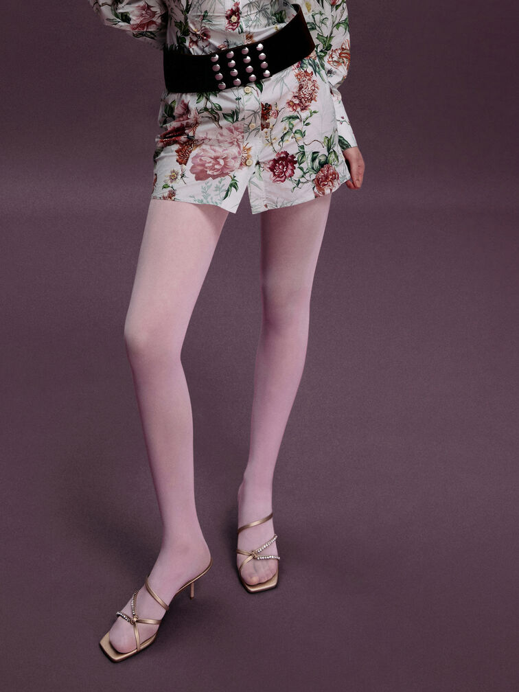 Gem-Embellished Strappy Heeled Sandals, Nude, hi-res