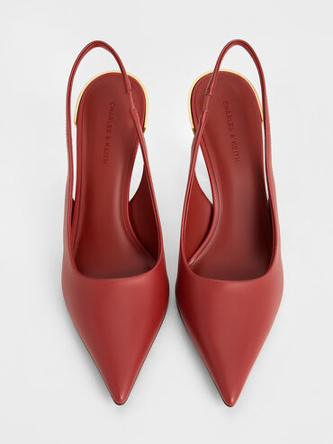 حذاء مفتوح من الخلف بكعب معدني أنيق ومقدمة مدببة, قرميدي, hi-res