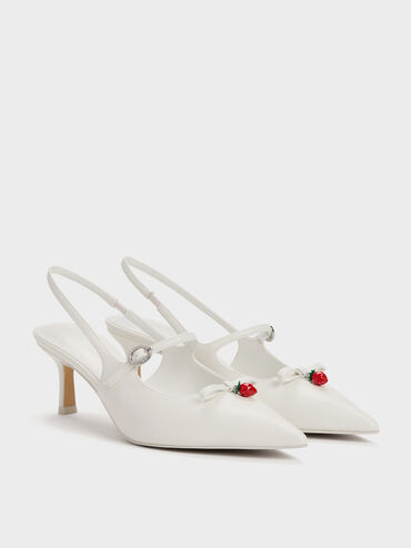 Sonali Strawberry Bow Slingback Pumps, White, hi-res