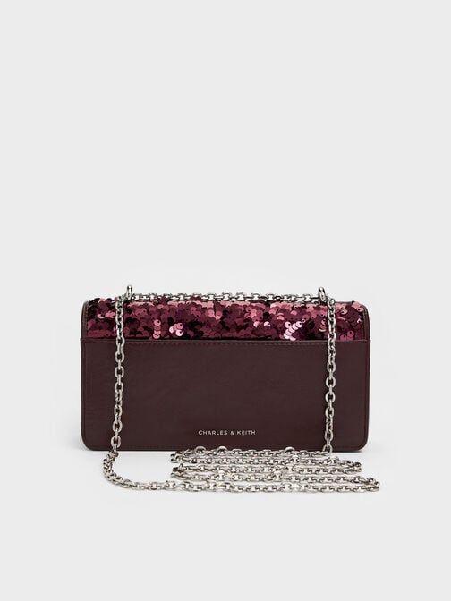 محفظة بسلسلة بافوتو مزينة بالترتر, برغندي, hi-res