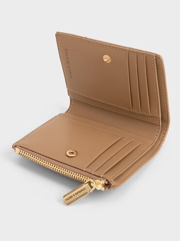 Donna Panelled Top-Zip Wallet, Tan, hi-res