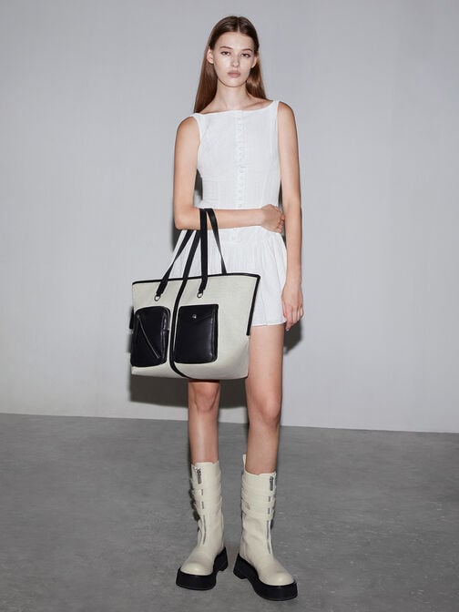 Thora Canvas Multi-Pocket Tote Bag, Multi, hi-res