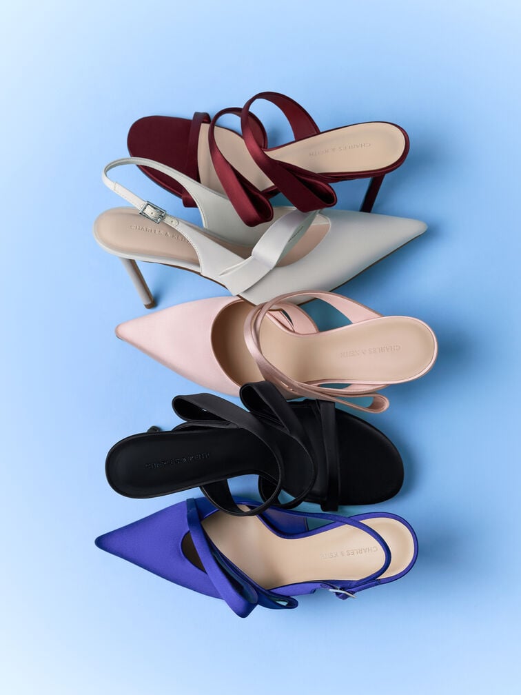 Satin Pleated-Strap Slingback Pumps, Blue, hi-res