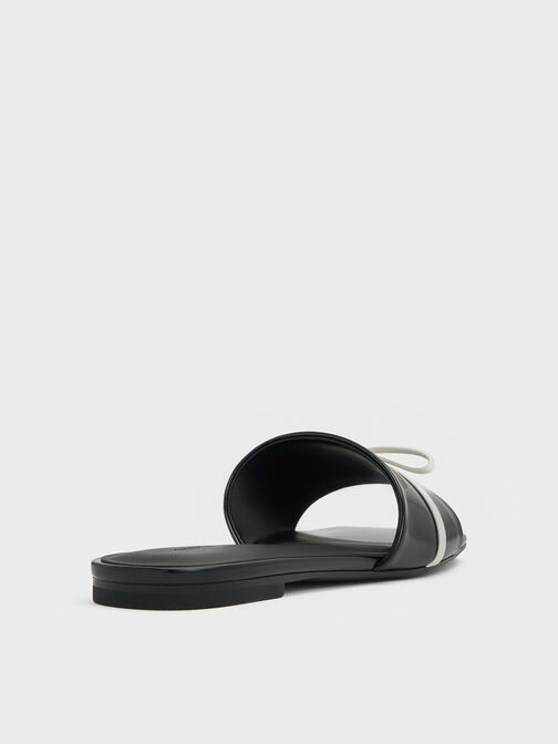 Two-Tone Bow Slide Sandals, Black Boxed, hi-res