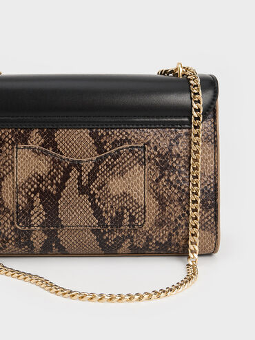 Ebba Snake Print Chain-Strap Bag, Beige, hi-res