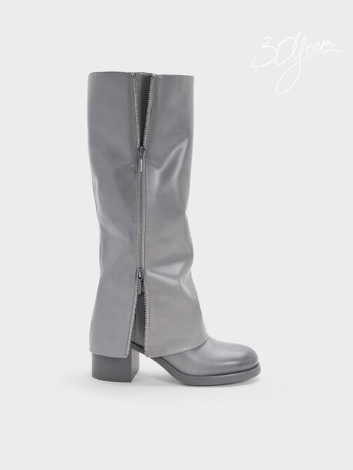 Louise Burnished Knee-High Boots, Light Grey, hi-res