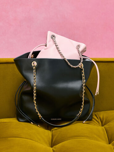 حقيبة توت بحمالة ضفيرة مزدوجة, أسود, hi-res