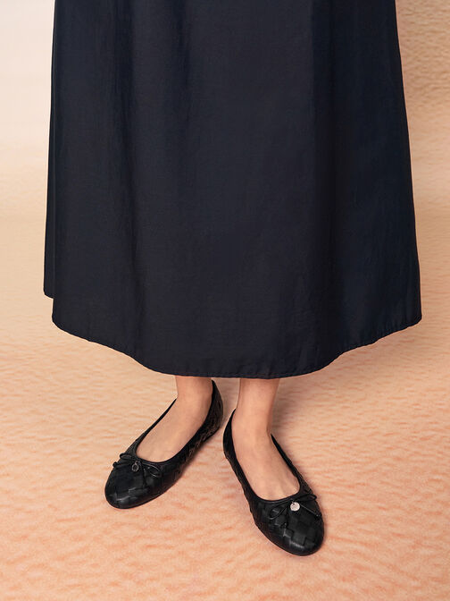 Ivette Woven Bow Ballet Flats, Black, hi-res
