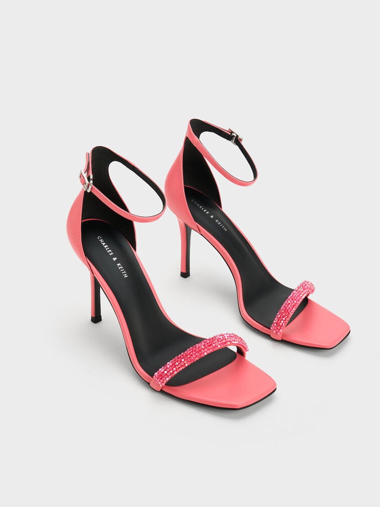 صندل بكعب بحزام مزين بالخرز, وردي, hi-res