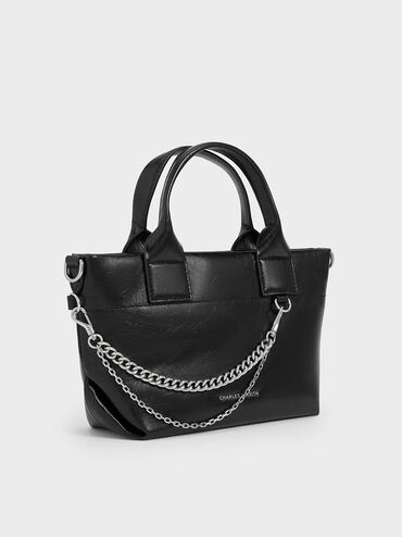 Atwood Crinkle-Effect Chain-Embellished Tote Bag, Noir, hi-res