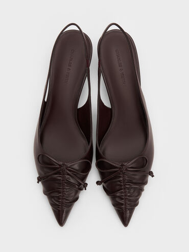 Ruched Bow Slingback Kitten Heels, Burgundy, hi-res