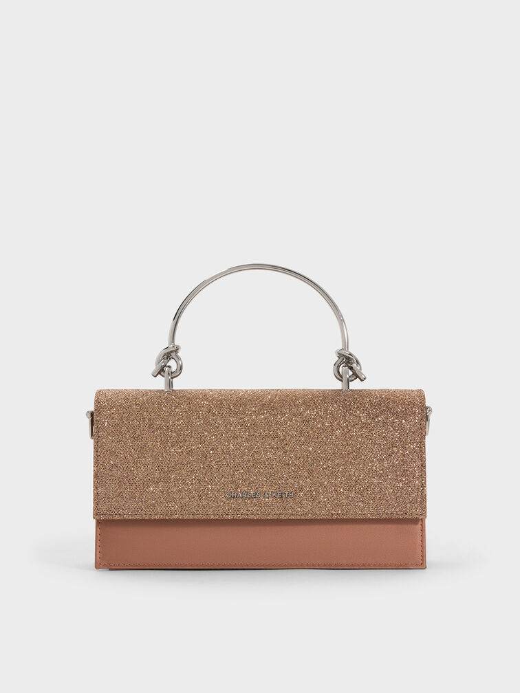 Kristine Glittered Wallet On Chain, Bronze, hi-res