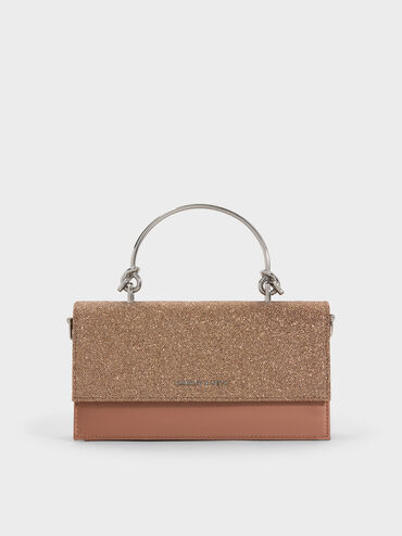 Kristine Glittered Wallet On Chain, Bronze, hi-res