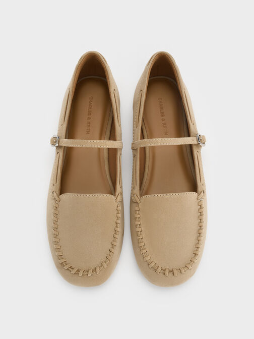 Gale Faux Suede Mary Jane Loafers, Beige, hi-res