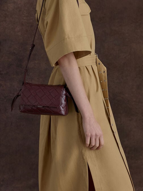 Ivette Woven Crossbody Bag, Wineberry Red, hi-res