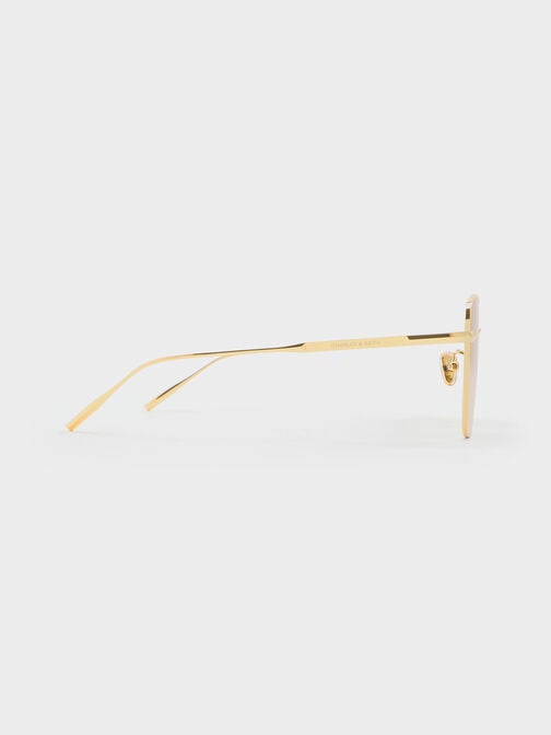 Delta Metallic-Rim Square Sunglasses, Gold, hi-res