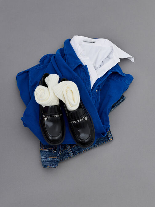 لوفر بسلسلة مجدولة وإكسسوار معدني, صندوق أسود, hi-res