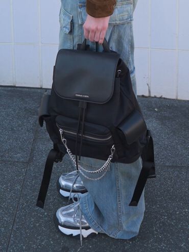 Nylon Puffy Chain-Link Backpack, Noir, hi-res