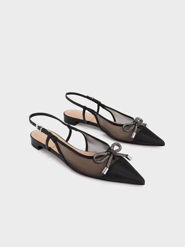 باليرينا شبكية مزينة بفيونكة بحزام خلفي, أسود, hi-res