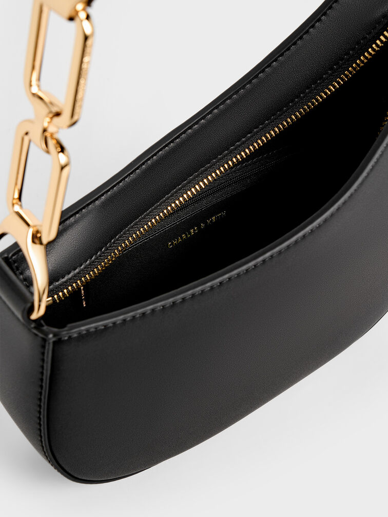 حقيبة كتف أغاثا مزينة بسلسلة معدنية أنيقة, أسود, hi-res