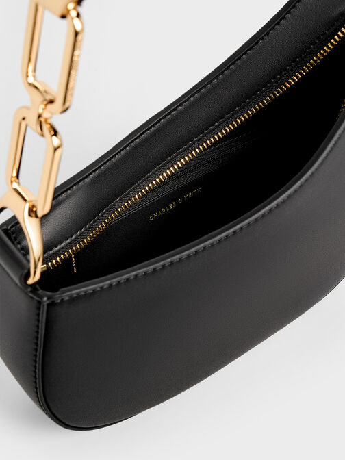 Agatha Chain-Accent Shoulder Bag, Black, hi-res