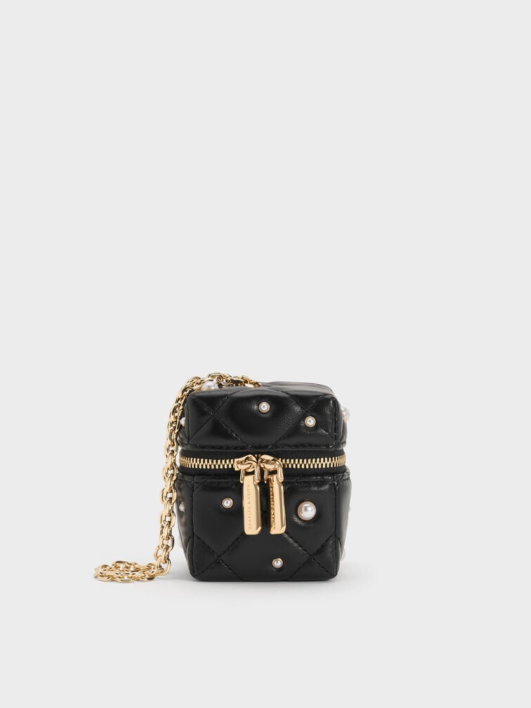 Janie Quilted Pearl Micro Bag, Black, hi-res