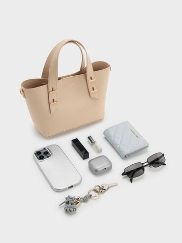 حقيبة توت شانيا صغيرة بمقبض مزدوج, بيج مخملي, hi-res