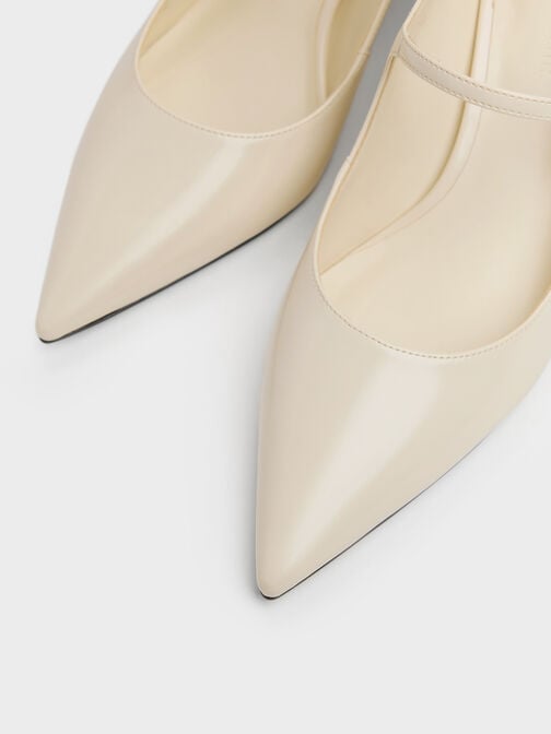Pointed Mary Jane Pumps, Beige, hi-res