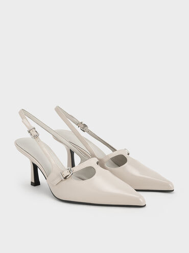 T-Bar Pointed-Toe Slingback Pumps, Light Grey, hi-res