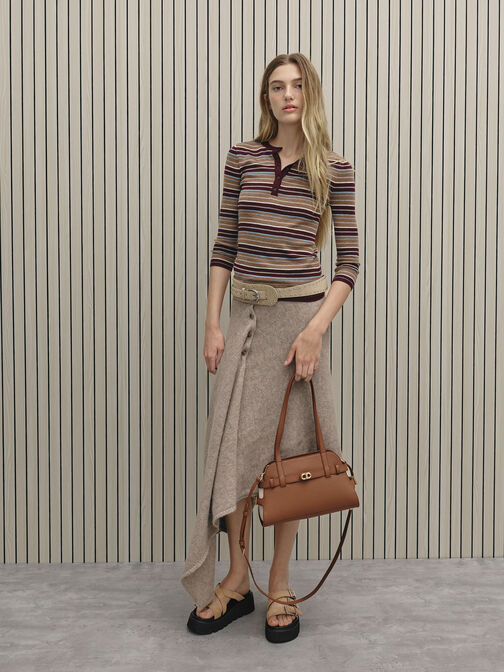 Aubrielle Belted Shoulder Bag, Chocolate, hi-res