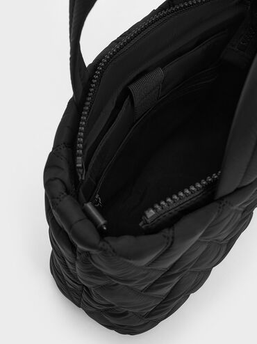 Nylon Chevron Boxy Tote Bag, Jet Black, hi-res