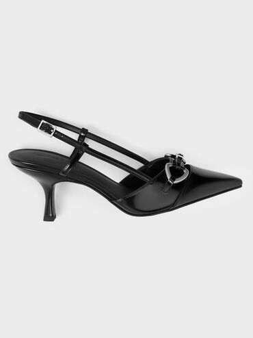 Metallic-Accent Slant-Heel Slingback Pumps, Black Boxed, hi-res
