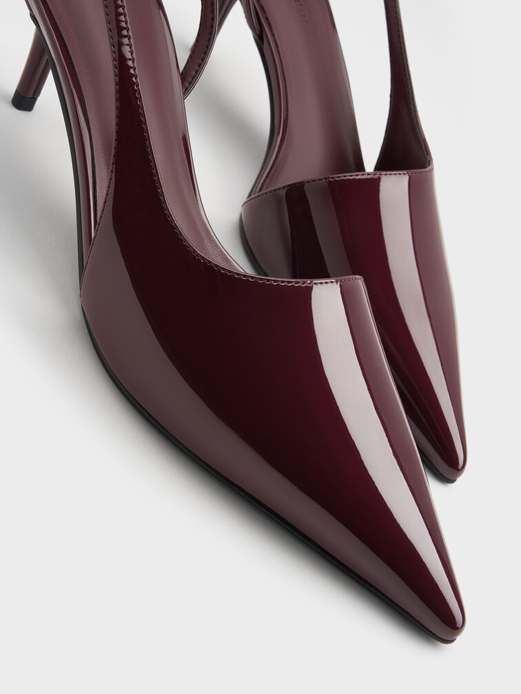 Patent Pointed Slingback Pumps, Burgundy, hi-res